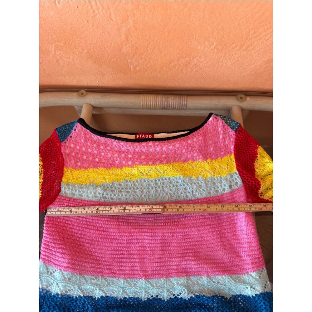 Staud Rainbow Crochet Knit Crop Sweater Open Back Cutout M - Picture 8 of 9